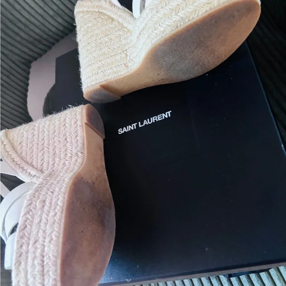Saint Laurent Cream Woven Platform Sandals - Picture 4 of 5